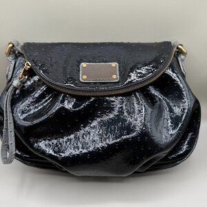 Marc Jacobs Black Patent Ostrich Print Bag /‎ Gray Ostrich Strap